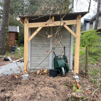  Abri de jardin en béton aspect bois 1 pente avec bûcher